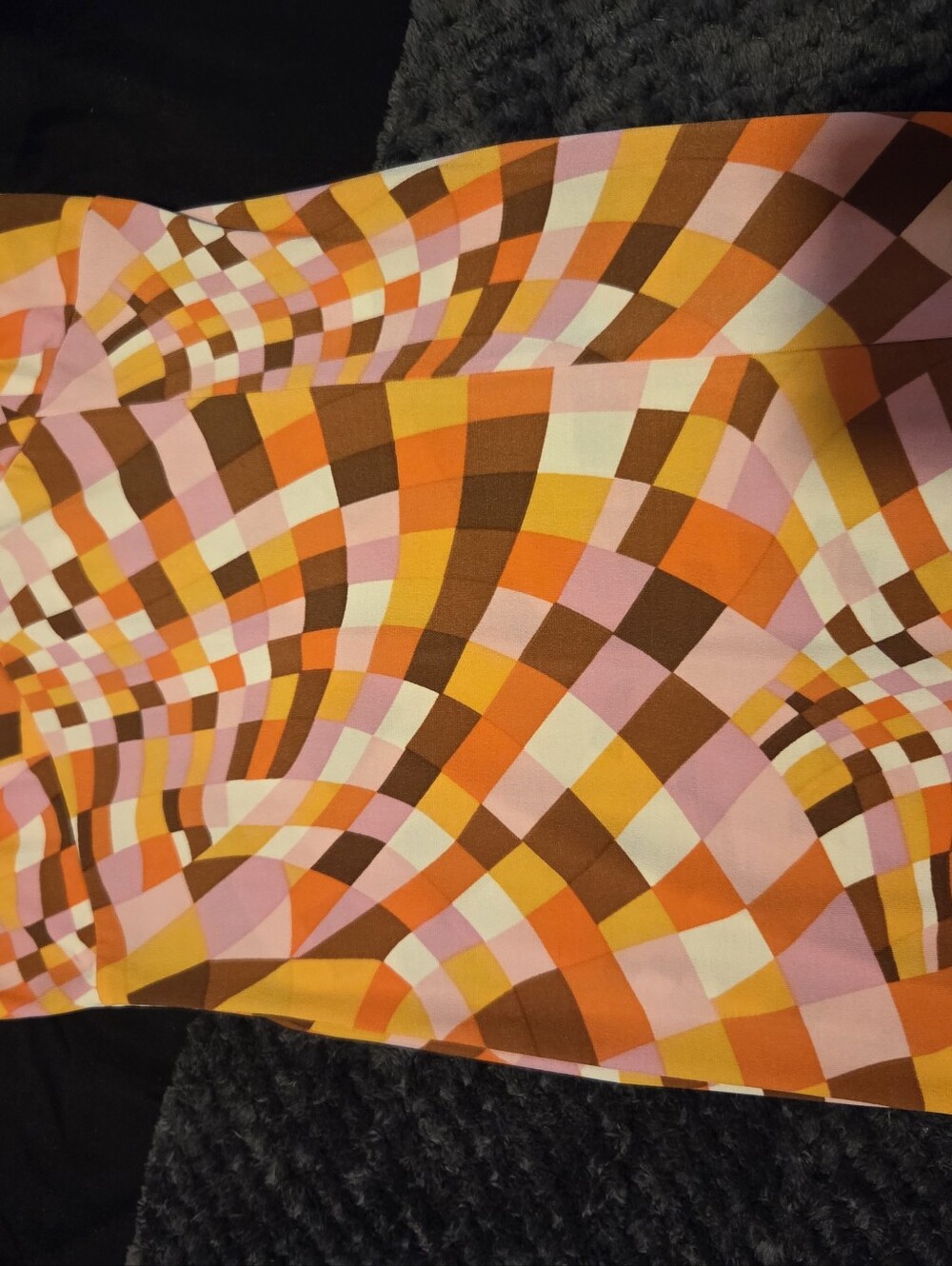 Vibrant Retro Checkerboard Pencil Skirt in Pink, Orange & Brown